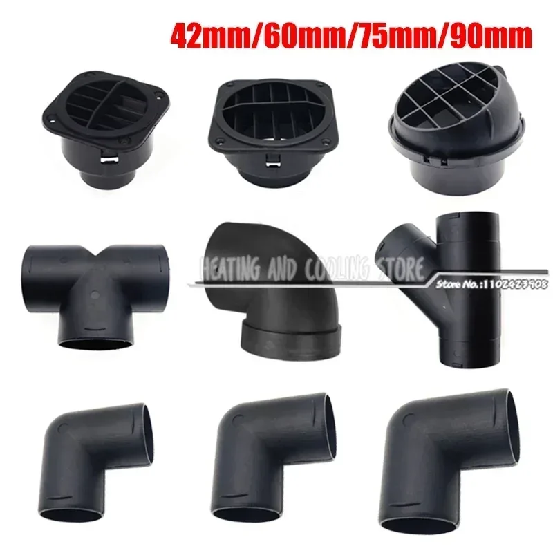 Conducto de ventilación de aire de 42mm/60mm/75mm/90mm, tubo de codo de pieza T Y L para calentador de estacionamiento diésel Webasto, conector de escape de salida