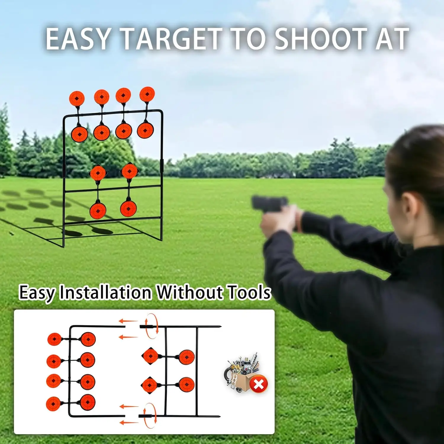 Metalowy cel reaktywny do strzelania 360 °   Obrotowe, automatyczne resetowanie celów Airsoft Paintball BB/Pellet Gun Shoot Target