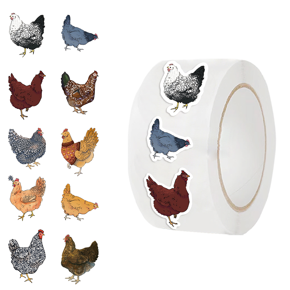 Rouleau d'autocollants animaux poulet poule, 500 pièces, pour bouteilles d'eau, ordinateur portable, réfrigérateur, bagages, ordinateur, dessin animé, drôle