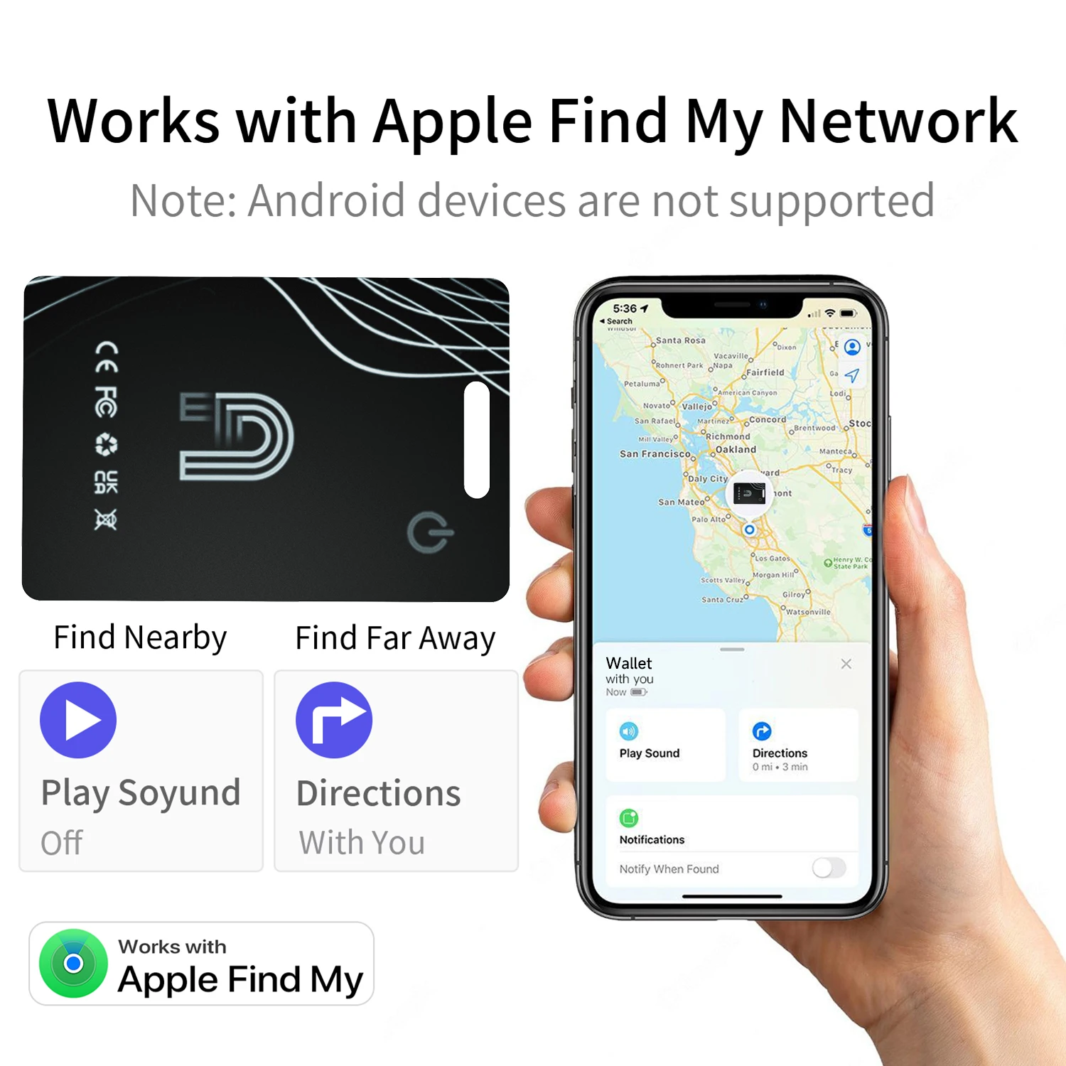 Nieuwe Bluetooth Wallet Tracker Card 1,8 mm dun Draadloos opladen Werkt met Apple Find My (alleen iOS) IP68 Waterdichte Item Tracker