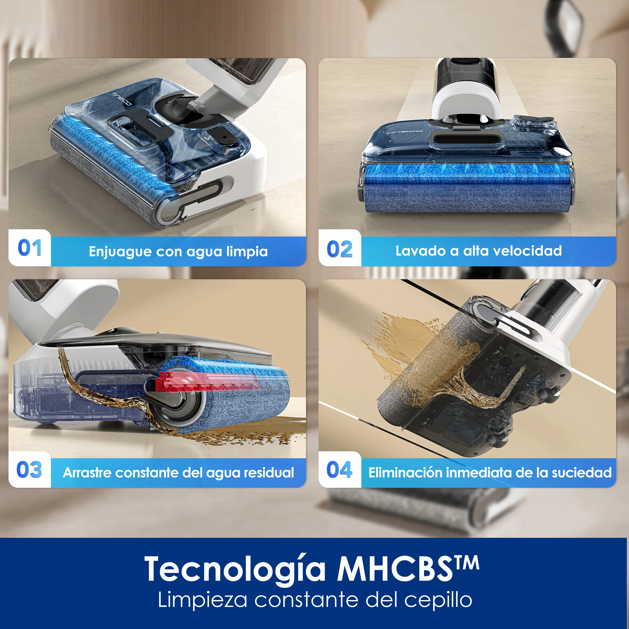 Tineco Floor One Stretch S6 Aspiradora en Seco y Húmedo Posición Plana de 180° Diseño Compacto de 13 cm Autolimpieza Limpieza por Las Tres Caras Flashdry a 70 °C en 5 Minutos