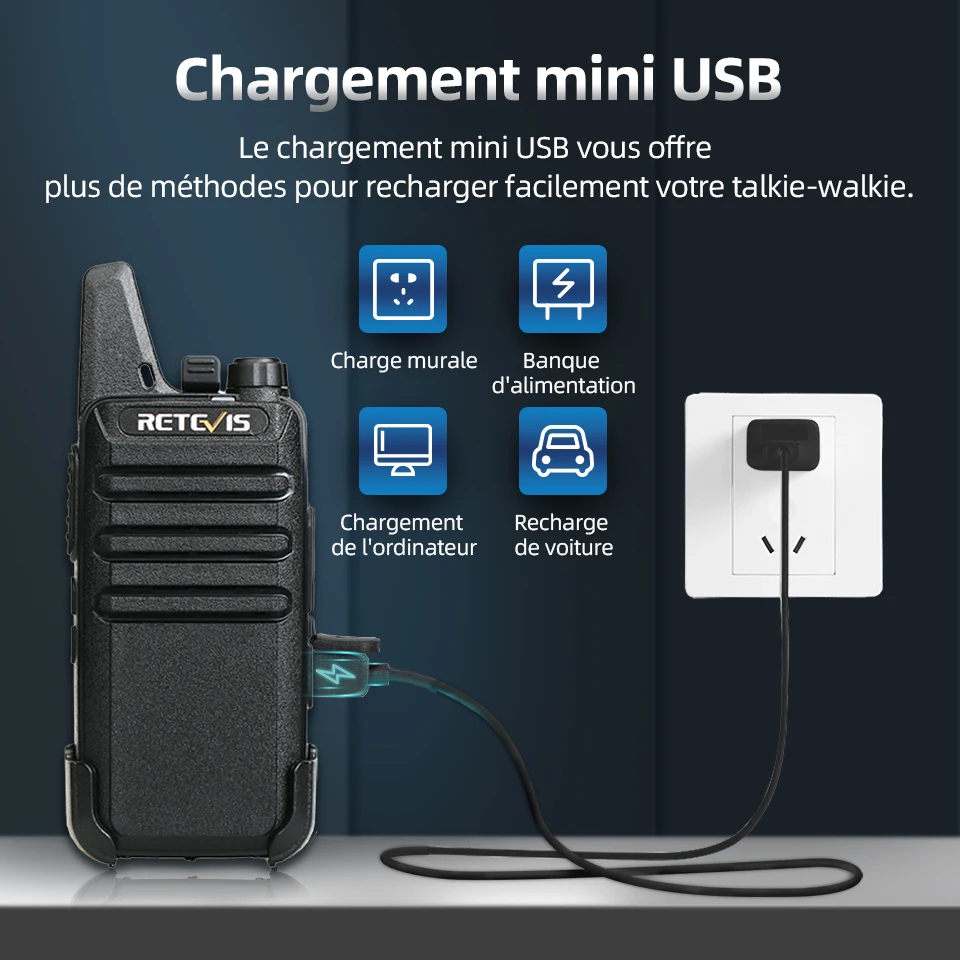 Mini Talkie Walkie Longue Portée 4 6 10 pièces Professionnel Talkie-walkie Walkie Talkie Radio Portable Retevis RT622 PMR PMR446 VOX Talky Walky for Hôtel Restaurant Camping