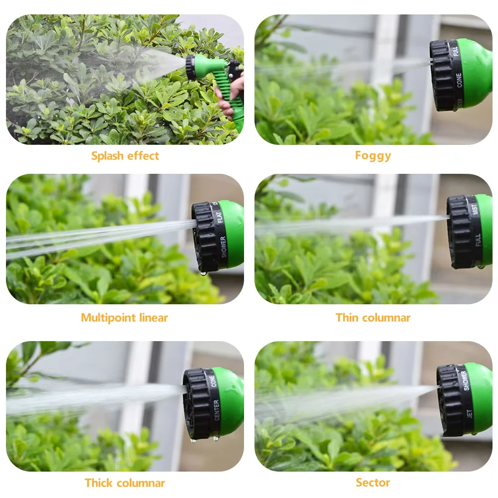 Manguera de jardín, manguera de agua, manguera mágica expandible, 7 patrones, pistola de agua, olla de espuma, carretes flexibles, manguera, pulverizador de pistola de lavado de coches
