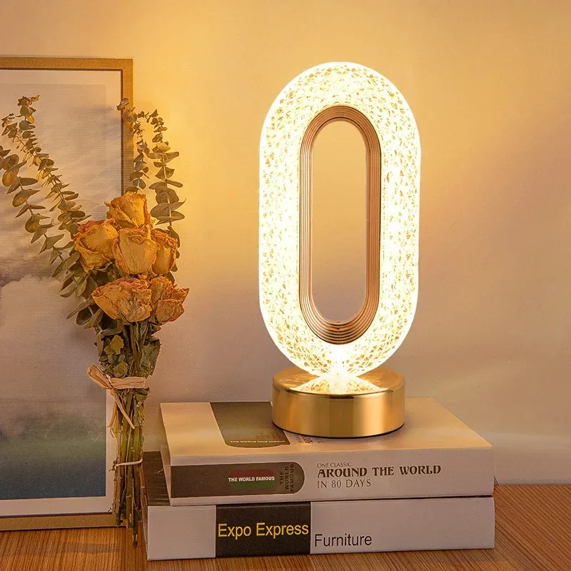 Luz nocturna de pista de cristal 3D con Control táctil, decoración del hogar para habitación de niñas, estética, USB, mesita de noche, mesa ambiental LED, lámpara de Luna 3D