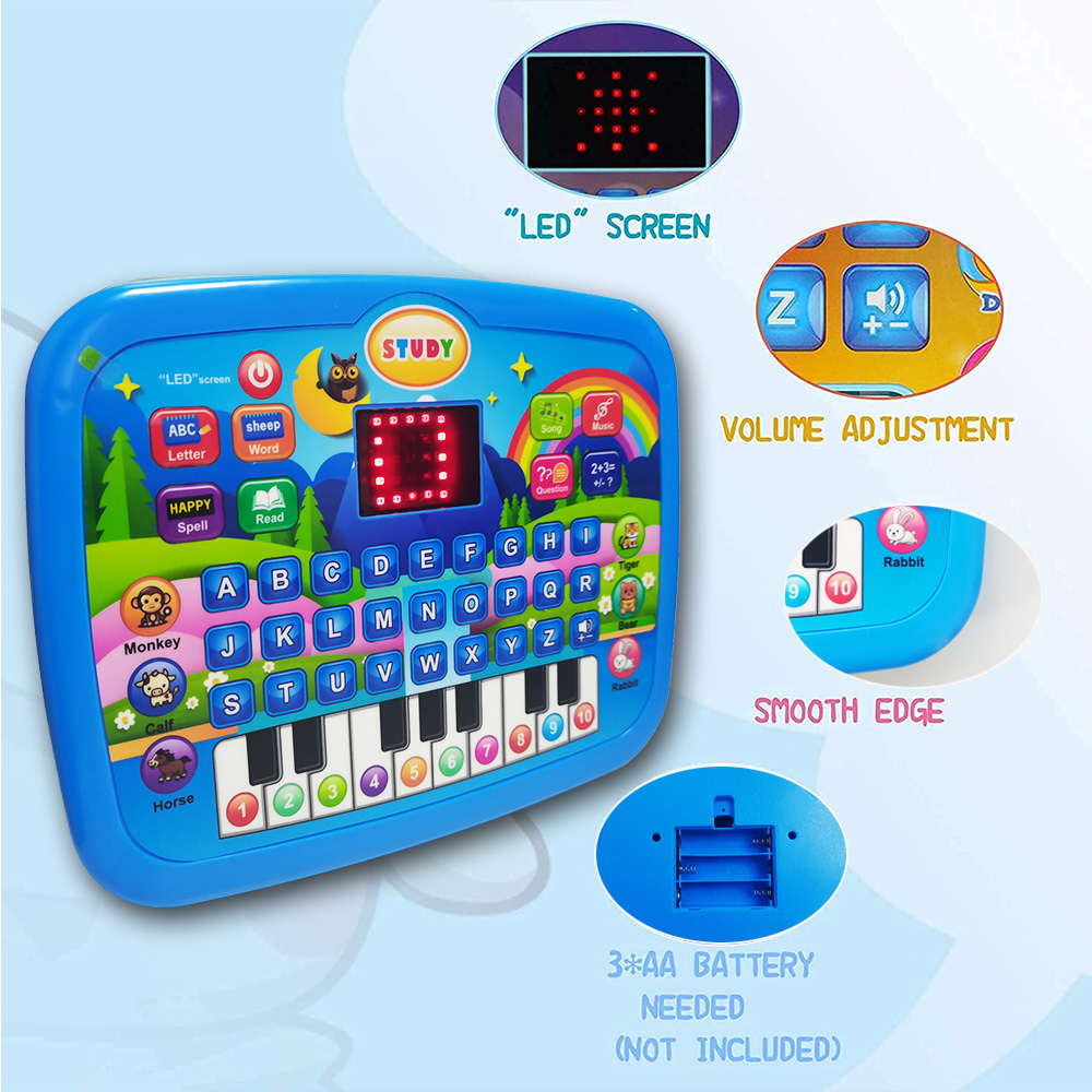 Brinquedo de tablet educacional infantil, aprendizagem de música de matemática de alfabetização de 3 anos ou mais, dupla como teclado eletrônico, presente de Natal de aniversário