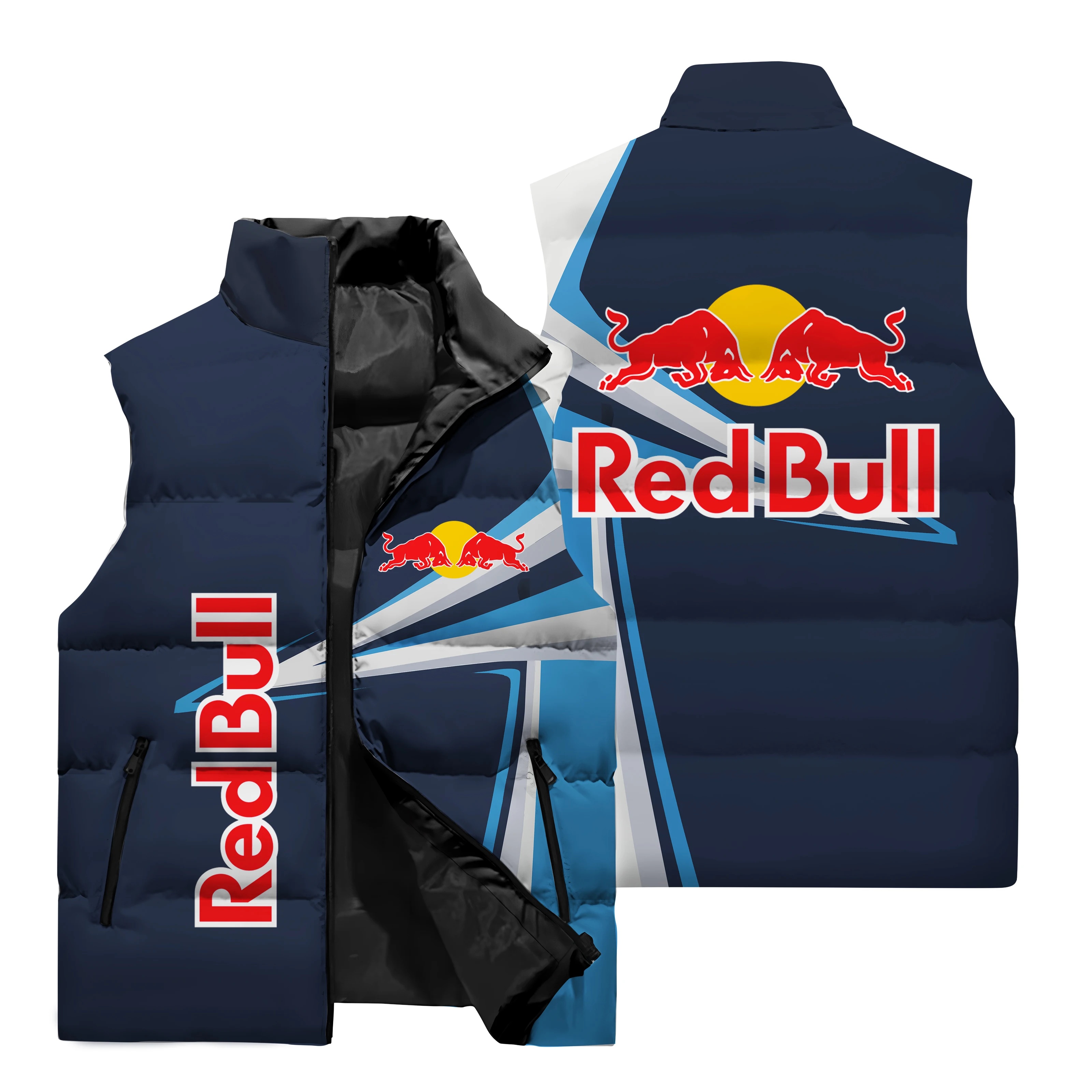 New Red Bull Riding Vest And Red Bull Logo 3D Digital Printed Jacket, Red Bull Motorcycle Riding Zipper Jacket