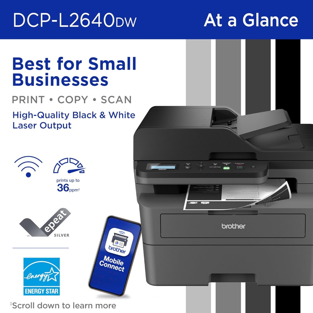 Wireless Compact Monochrome Multi-Function Laser Printer with Copy and Scan, Duplex, Mobile, Black