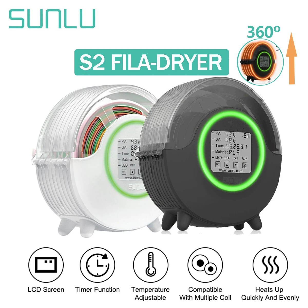 SUNLU 3D Filament Dryer S2 FilaDryer Dry Box S2 Secagem Filamentos Caixa de Armazenamento Mantendo Filamento Dry Holder Free 3D Printer Mate