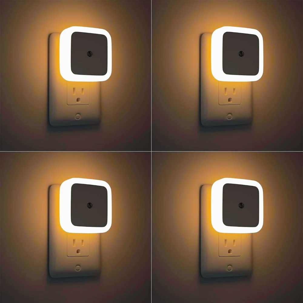 1/2/4Pack Lampki nocne LED Podłączane do ściany Mini kwadratowa lampka nocna z czujnikami światła do pokoju dziecięcego Łazienka Schody Przedpokój