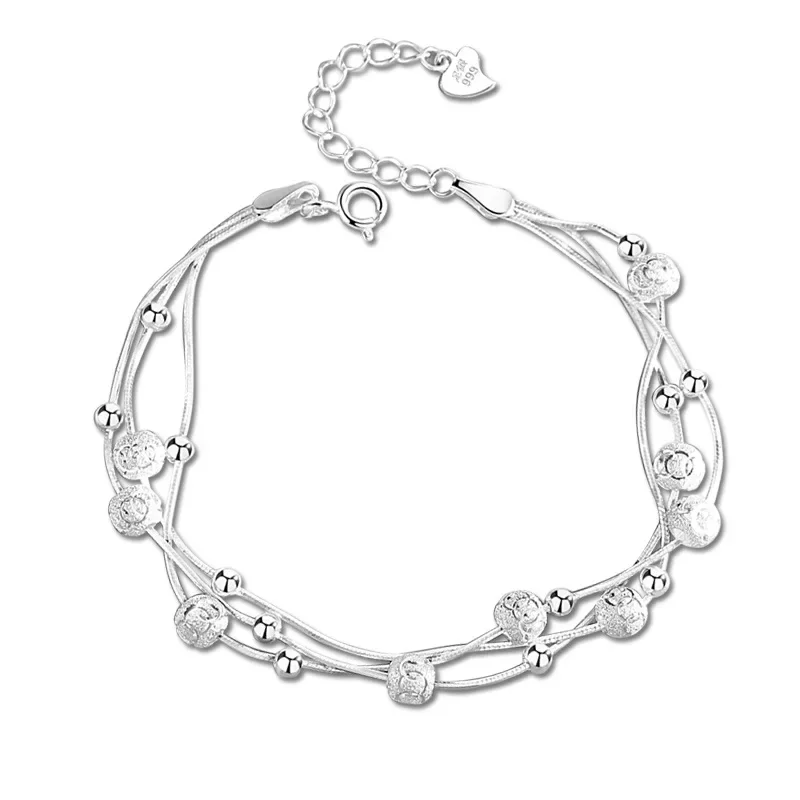 Pulseras de plata de ley 925 de lujo, pulsera de cadena de bolas con cuentas de la suerte para mujer, joyería ostentosa para fiesta y boda, dijes de regalo
