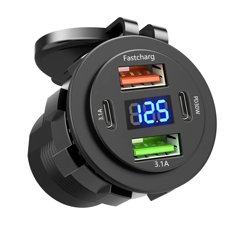 86W autolader PD Type C QC3.0 snel opladen met voltmeter stopcontactadapter waterdicht 12V / 24V voor auto boot motorfiets