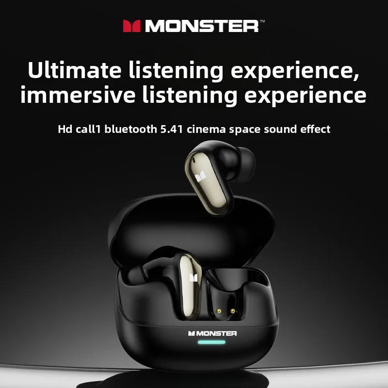 Nowe słuchawki bezprzewodowe Monster MQT52 TWS Bluetooth 5.4 HIFI Stereo do muzyki i gier z redukcją szumów do rozmów
