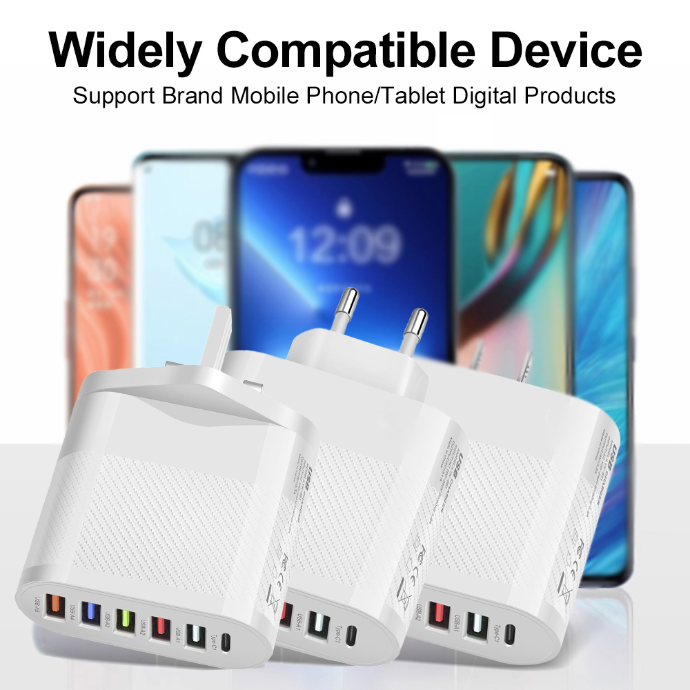 6 Ports USB Typ C Ladegerät PD Schnellladeadapter Quick Charge3.0 für iPhone Samsung Xiaomi Huawei Telefon Wandladegerät Stecker # 3