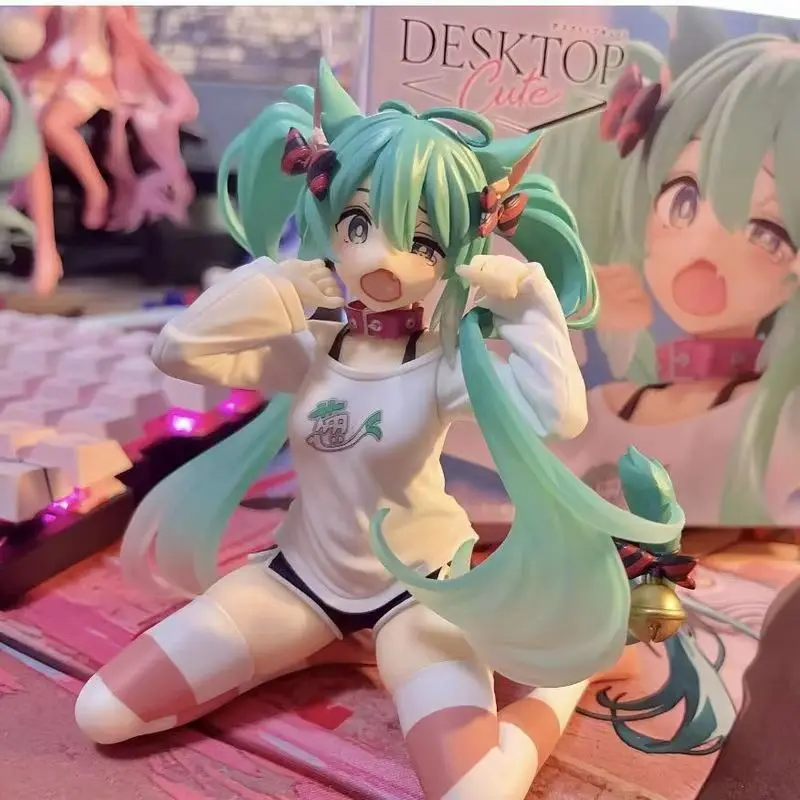 Hatsune Miku Model Anime Meisje Figuren Kat Oor Zithouding Korte Mouwen Pyjama Beeldjes Auto Decoratie Pop Kinderen Speelgoed Gift