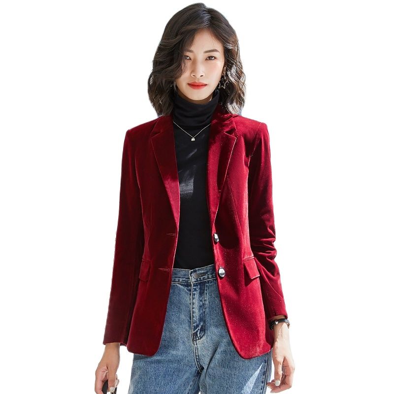 Mantel Setelan Musim Semi Musim Gugur Mode Wanita Jaket Setelan Lengan Panjang Beludru Ramping Blazer Ukuran Plus Kasual Wanita