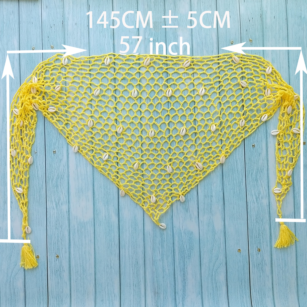Chal triangular con concha para mujer, Bikini Sexy para cubrir, protector solar, falda de red, Túnica de malla, Pareo, ropa de playa