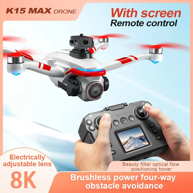 K15 max drone de controle remoto 8k hd camer fotografia aérea com tela longa resistência sem escova evitar obstáculos dron brinquedos