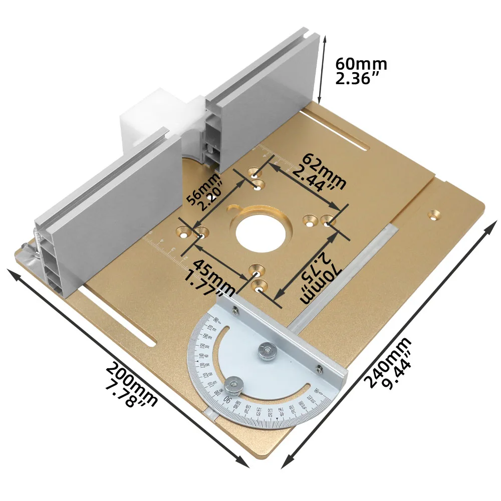 Router Lift and Aluminum Router Table Insert Plate W/ Sliding Fence and Miter Gauge for Wood Router Trimming Machine WorkBenches