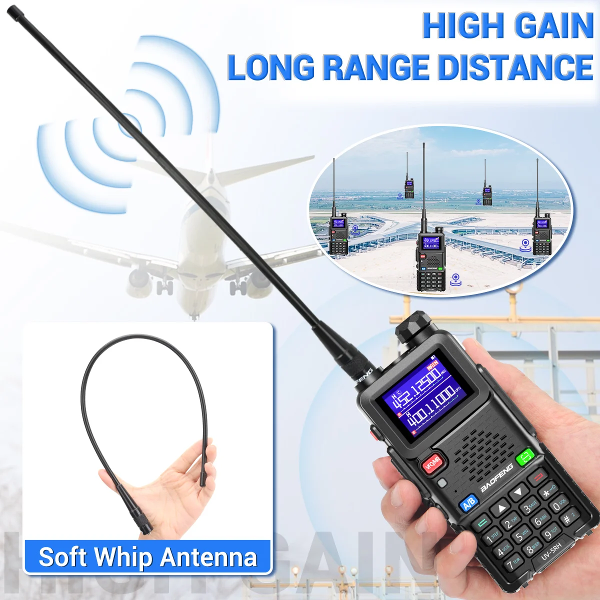 Antena de banda de ar Baofeng AM-771 PRO SMA-Fêmea 108-136MHZ Soft Whip 37cm/48cm Antena longa com UV-32 AR-5RM Quansheng UV-K5 8