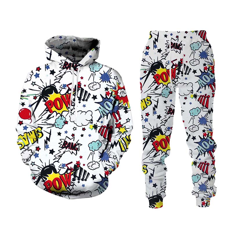 Chándal con estampado de dibujos animados en 3d para hombre y mujer, conjunto de Sudadera con capucha y pantalones, 2 piezas, ropa deportiva de moda, primavera y otoño, nuevo