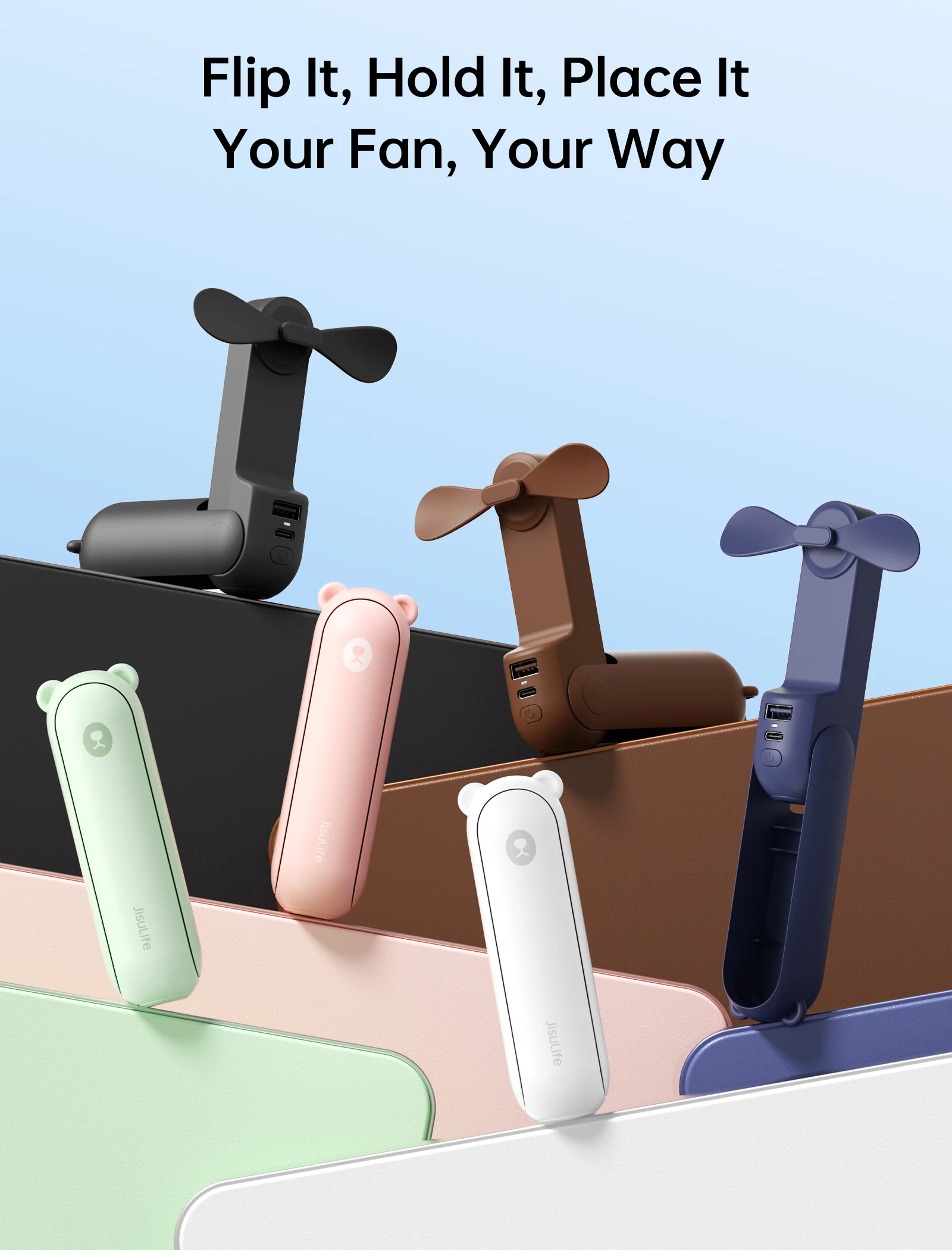 JISULIFE Di Động Mini Fan Quạt USB 4800MAh Sạc Cầm Tay Túi Nhỏ Quạt Công Suất Ngân Hàng Tính Năng Đèn Pin