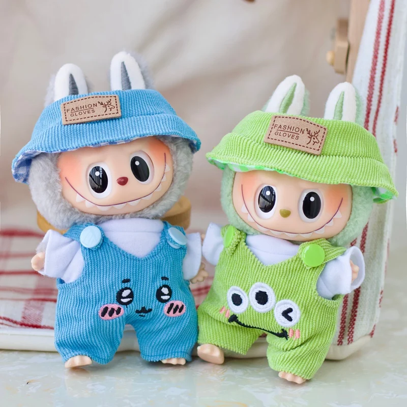17 cm Labubu Puppe Mode Set Nette Weiße Hemd Hut Tier Overalls Puppe Zubehör Kleidung Set Ändern Puppe Kleidung geschenk