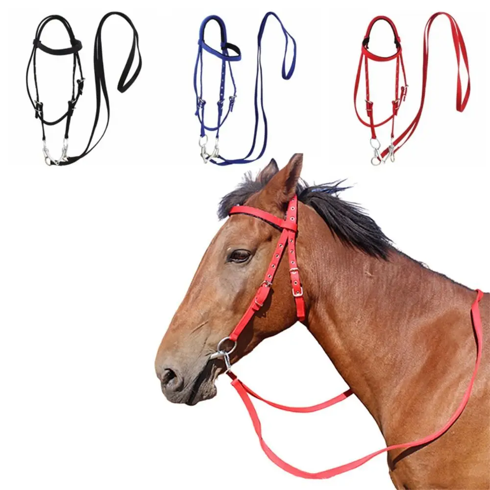 Halteres de caballo engrosados, correa ajustable, cómoda diadema con brida para caballo, ensanchador de cuello de caballo de tres colores resistente