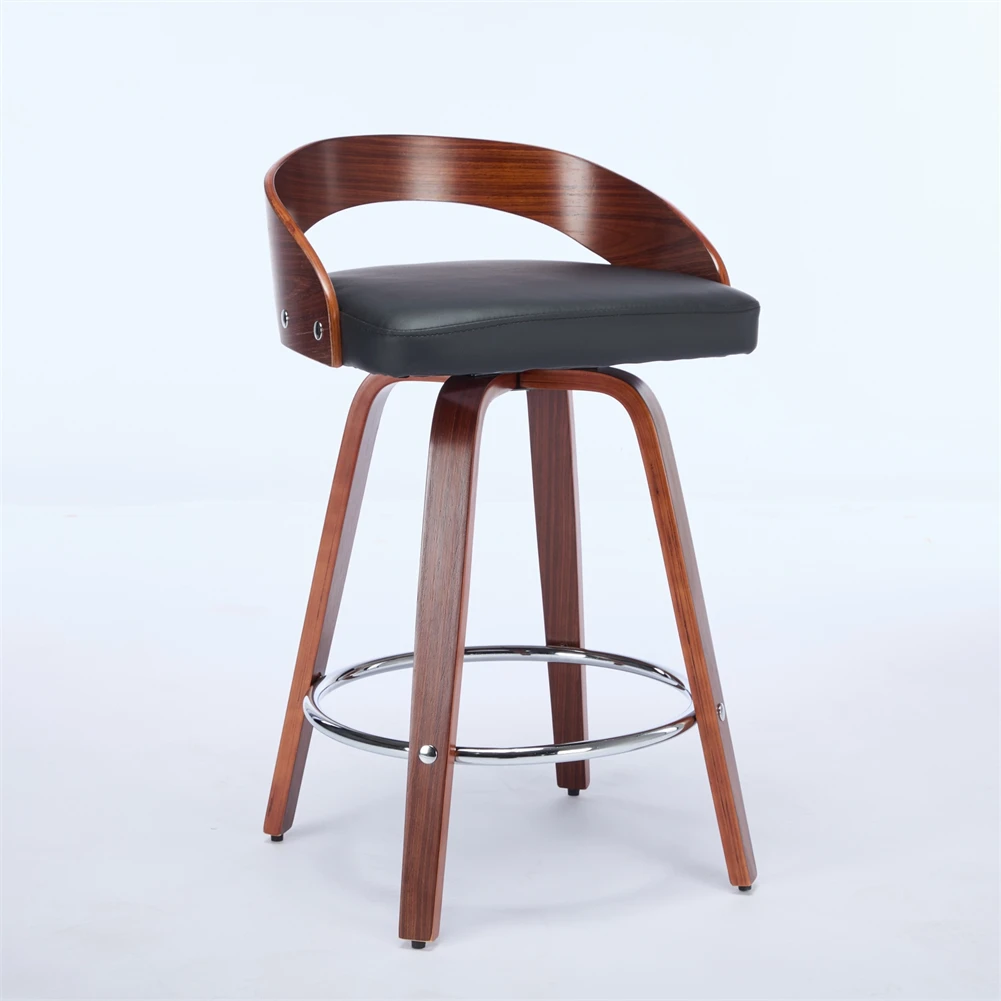 2 PCS Bar Pub Stools Set 360-degree Swivel Barstools with Low Back Wood Legs Chairs with Soft Cushion Seat Footrest For Kitchen