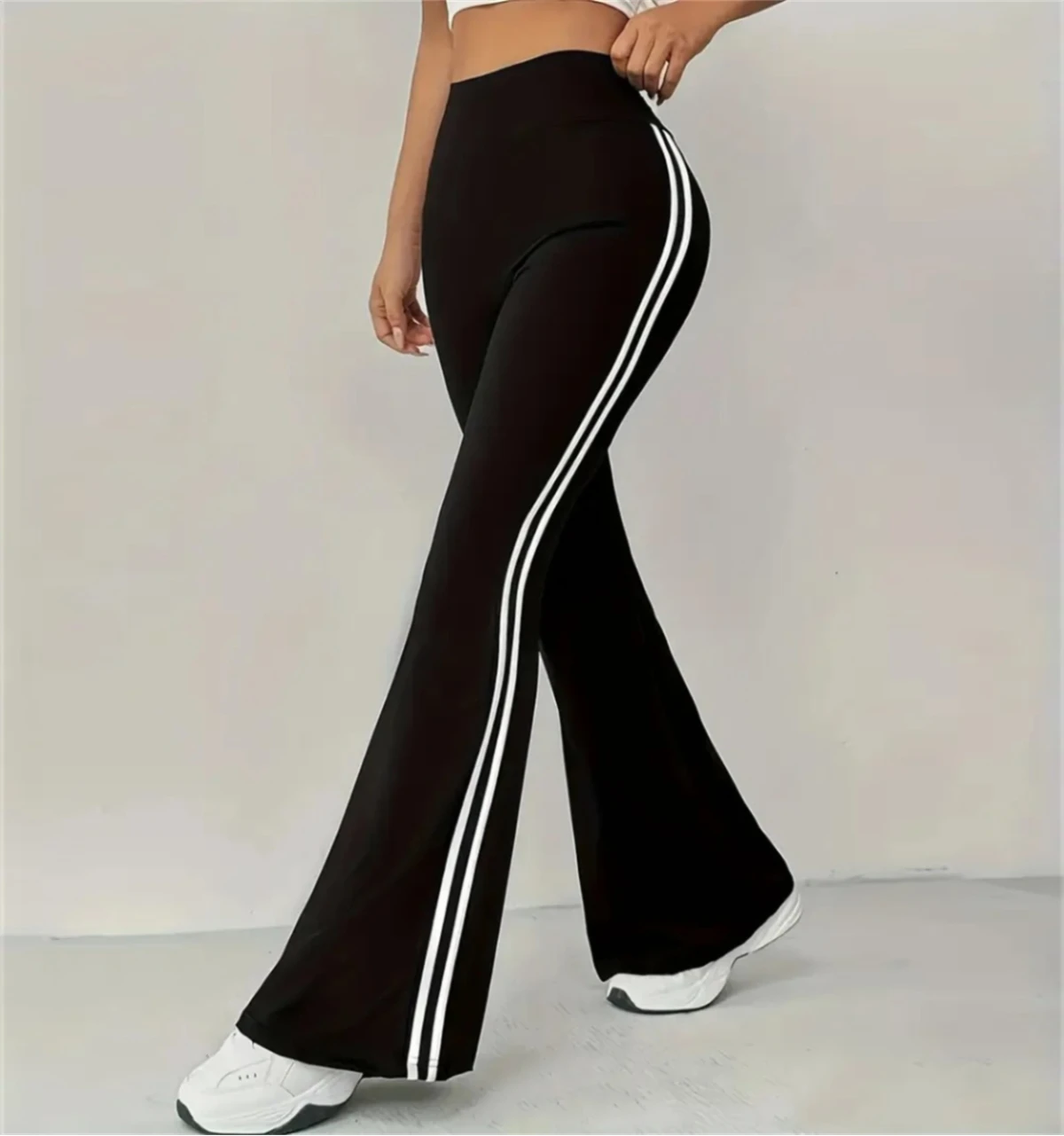 Calças femininas finas casuais alargamento cintura alta fashin micro pull calças 2025 primavera summen roupa feminina calça rua chique roupas