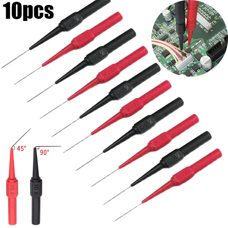 Herramientas de diagnóstico de 30V, multímetro, extensión de cable de prueba, sondas de punta de aguja para perforación trasera, Kit de sonda de prueba automotriz para coche, 0,7 MM, 10 Uds.