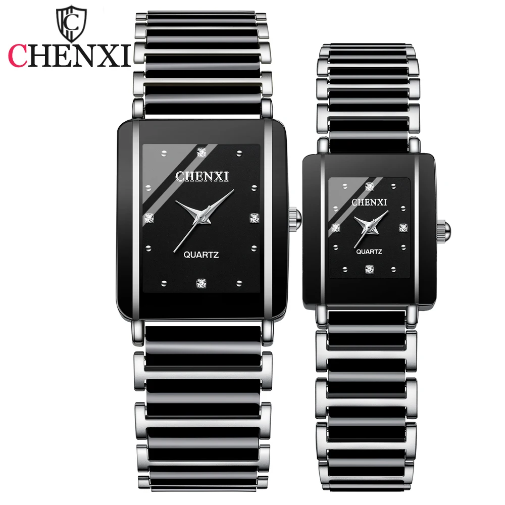 Chenxi casal relógio à prova dwaterproof água marca superior relógio de luxo para mulheres homens com cerâmica e pulseira de metal relojes para mujer