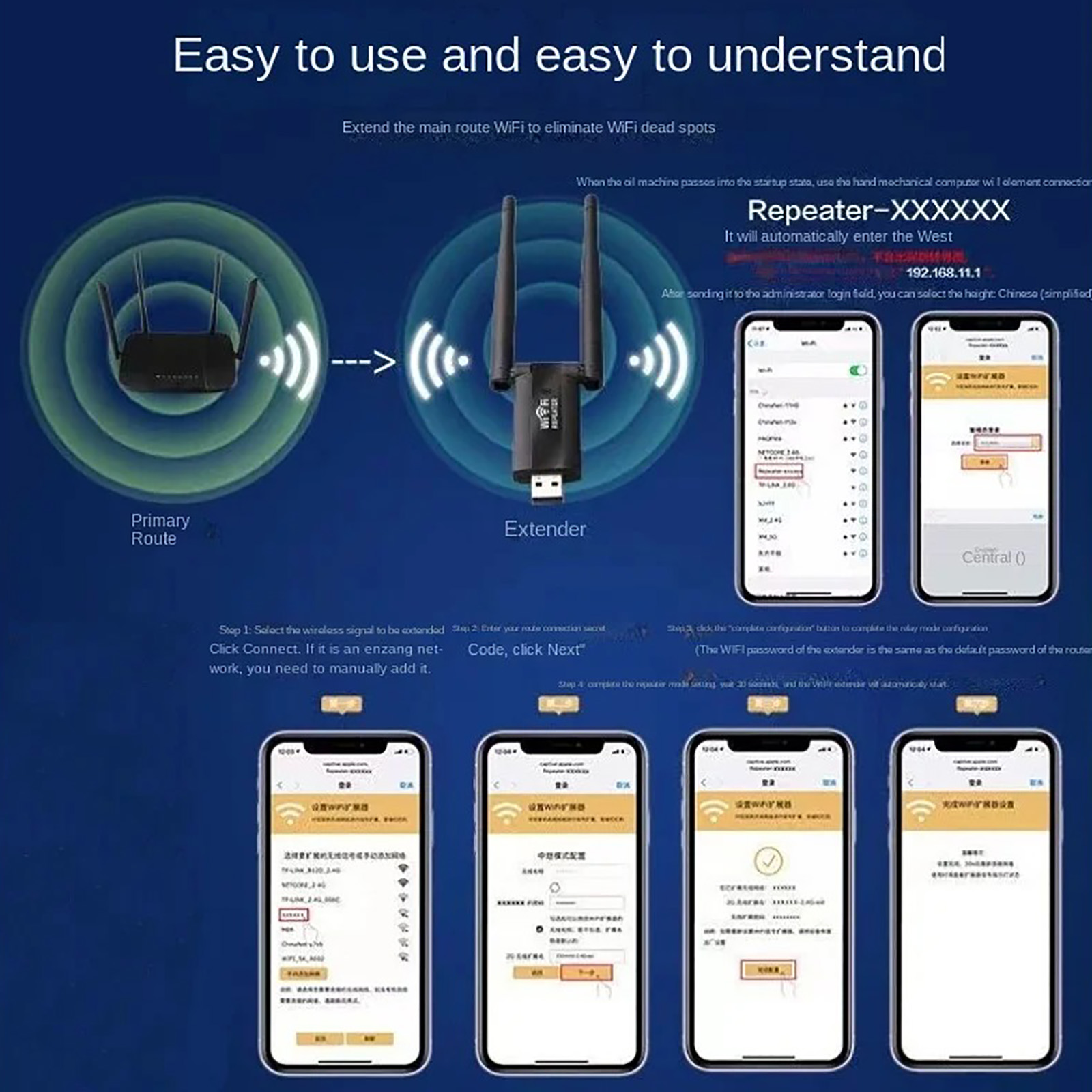 Repetidor WiFi USB inalámbrico de 2,4G y 300Mbps, amplificador de señal WiFi, enrutador Wi-Fi de largo alcance, extensión de red doméstica