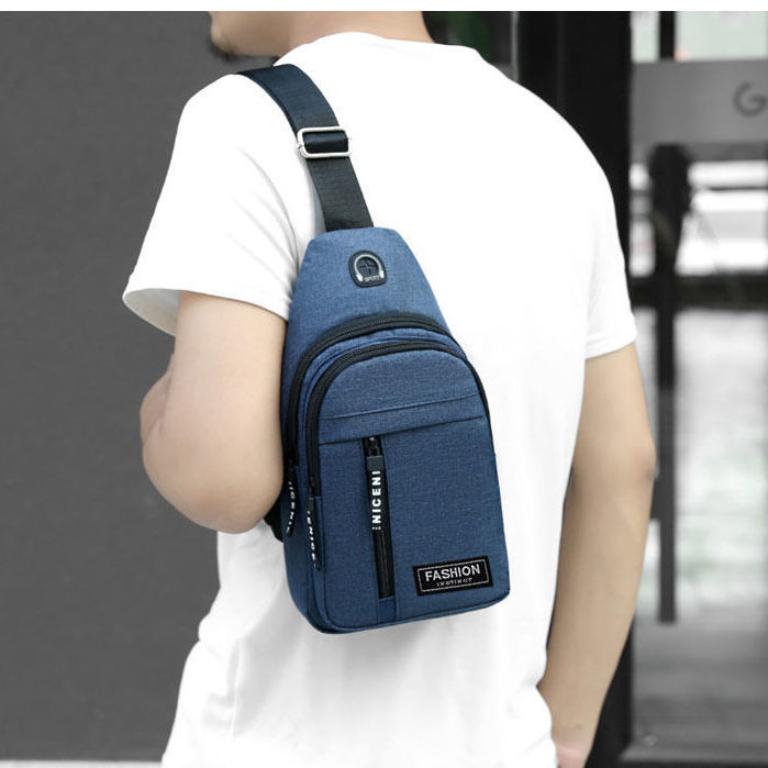 Stylish One-Shoulder Canvas Backpack - Water-Resistant Oxford Cloth, Leisure Sports Design, Chest Bag, Adjustable Shoulder Strap