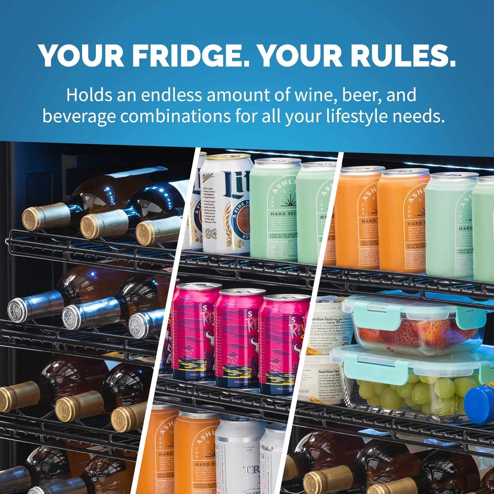 24" Wine and Beverage Refrigerator with Filpshelf, 49 Bottle or 179 Can Capacity, Built-in Beverage Cooler in Stainless Steel