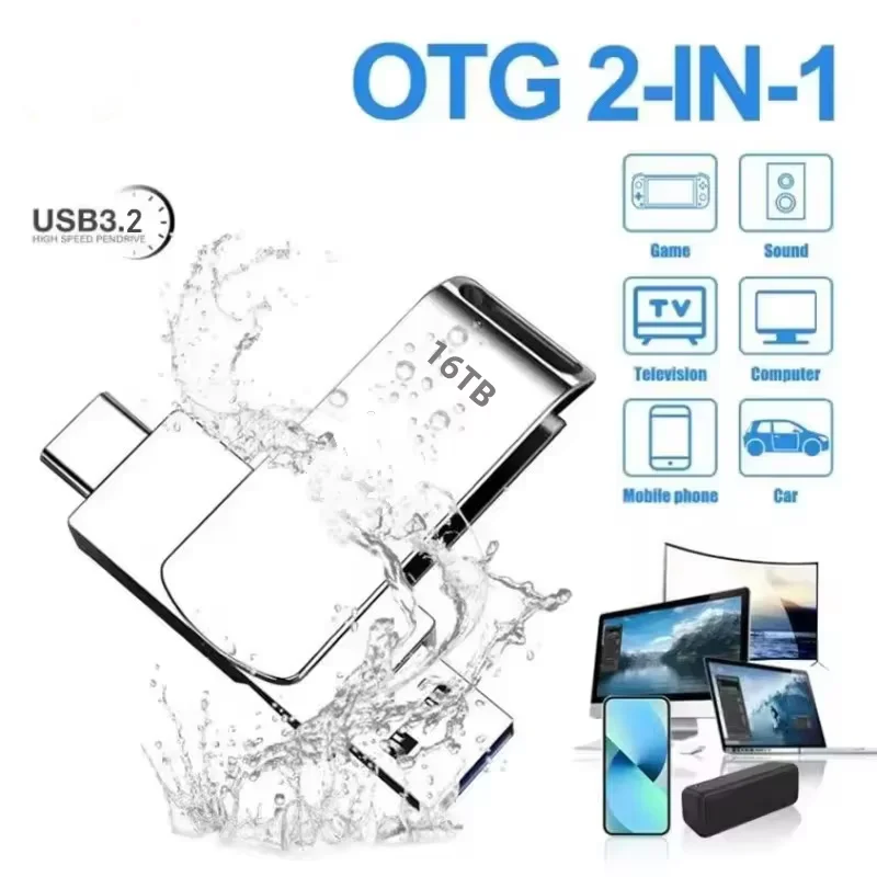 USB 3.2 Flash Drive 16TB High-Speed Transfer Pen Drive 2TB Large Capacity Waterproof Storage Devices 2025 New