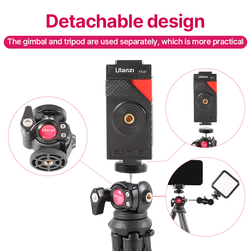Ulanzi FT-01 Octopus Tripod Flexible For Phone SLR DSLR Camera With 1/4'' Screw Ballhead Cold Shoe Smartphone Clip Selfie Stick