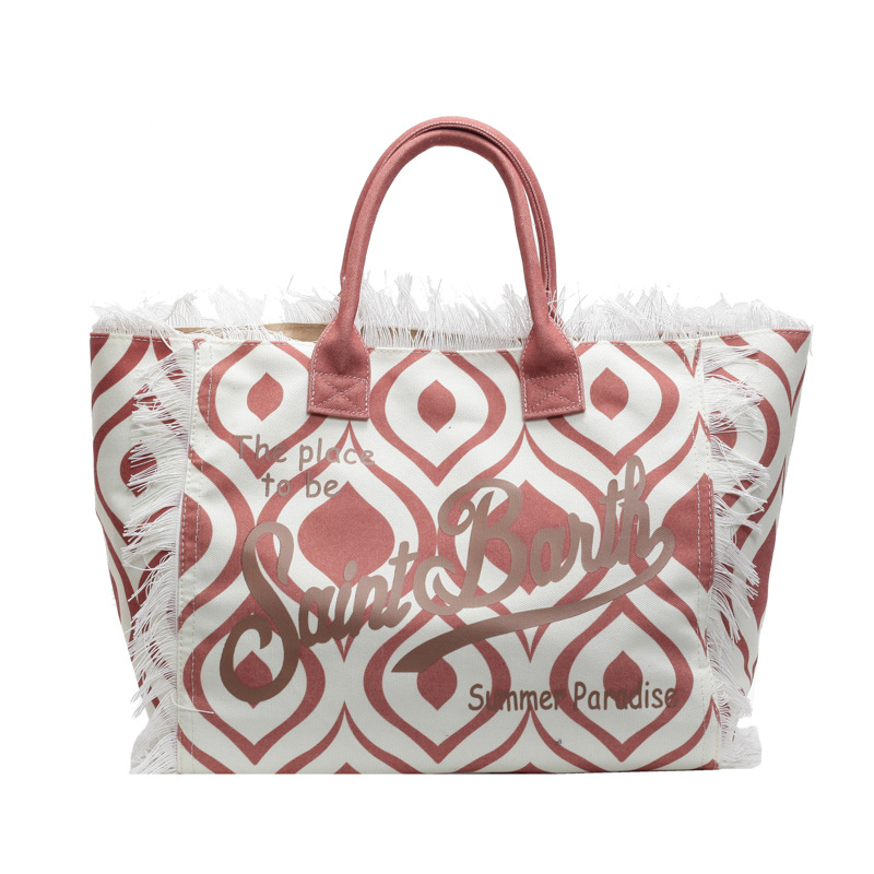 Bolso de mano de playa de gran capacidad con borlas a la moda, nuevo bolso de mujer de un solo hombro con letras con estampado de leopardo