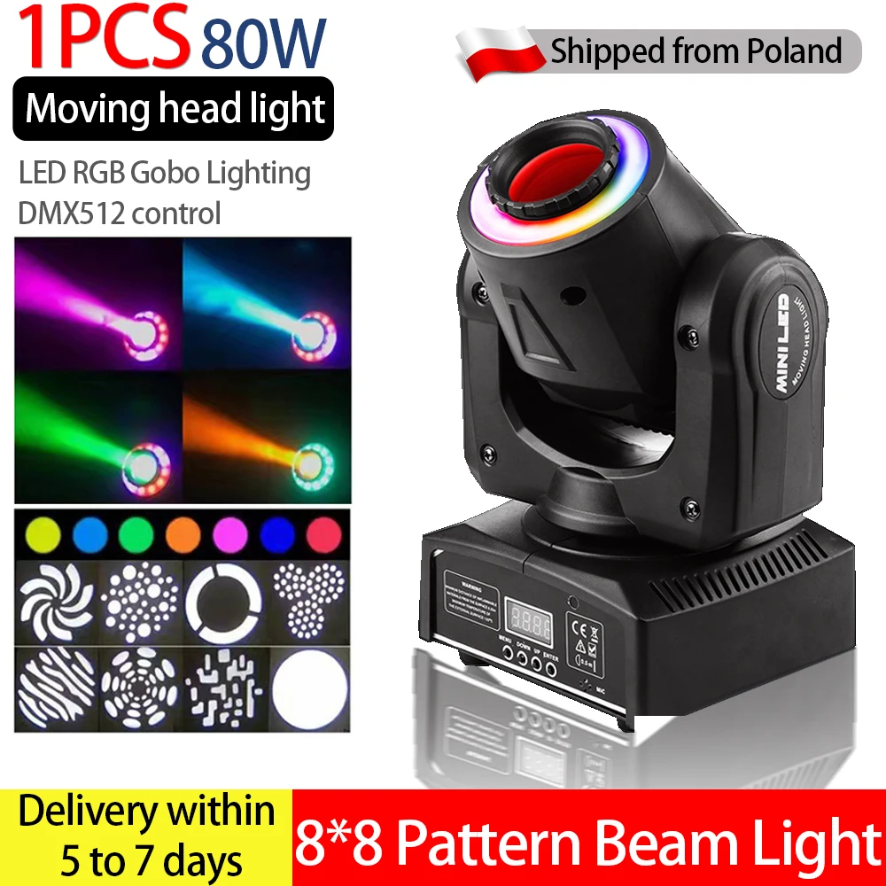 80W 360 °   Lumières Disco à tête mobile pour fête DJ, 8x8, motif RGB DMX512, contrôle du son, lumières de scène, Club de mariage, lumière ambiante pour public