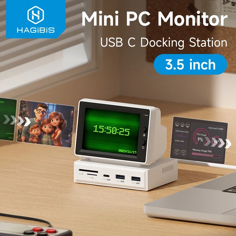 Hagibis 3.5 polegadas ips mini tela aida64 mini pc cpu ram hdd monitor de dados sub tela com hub usb c para computador portátil macbook