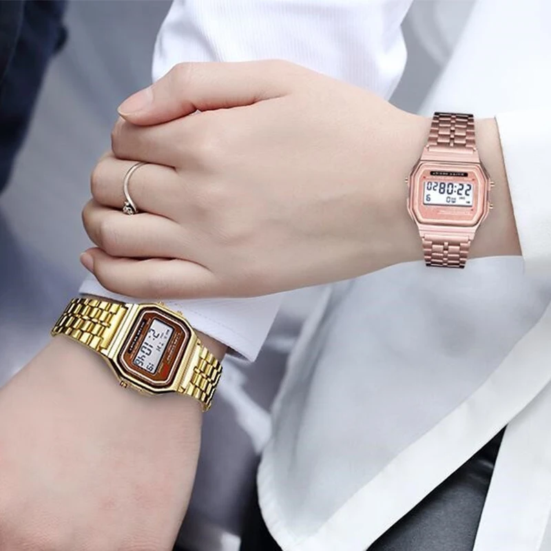 Luxus LED Digital Uhren für Männer Edelstahl Gold Splitter Elektronische Uhr Mode Business Herren Uhr relogios masculino