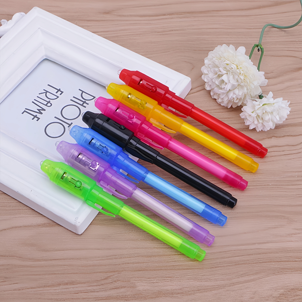 12 pezzi penna luminosa magica viola 2 in 1 UV luce nera combo disegno penna a inchiostro invisibile apprendimento giocattoli educativi per bambini