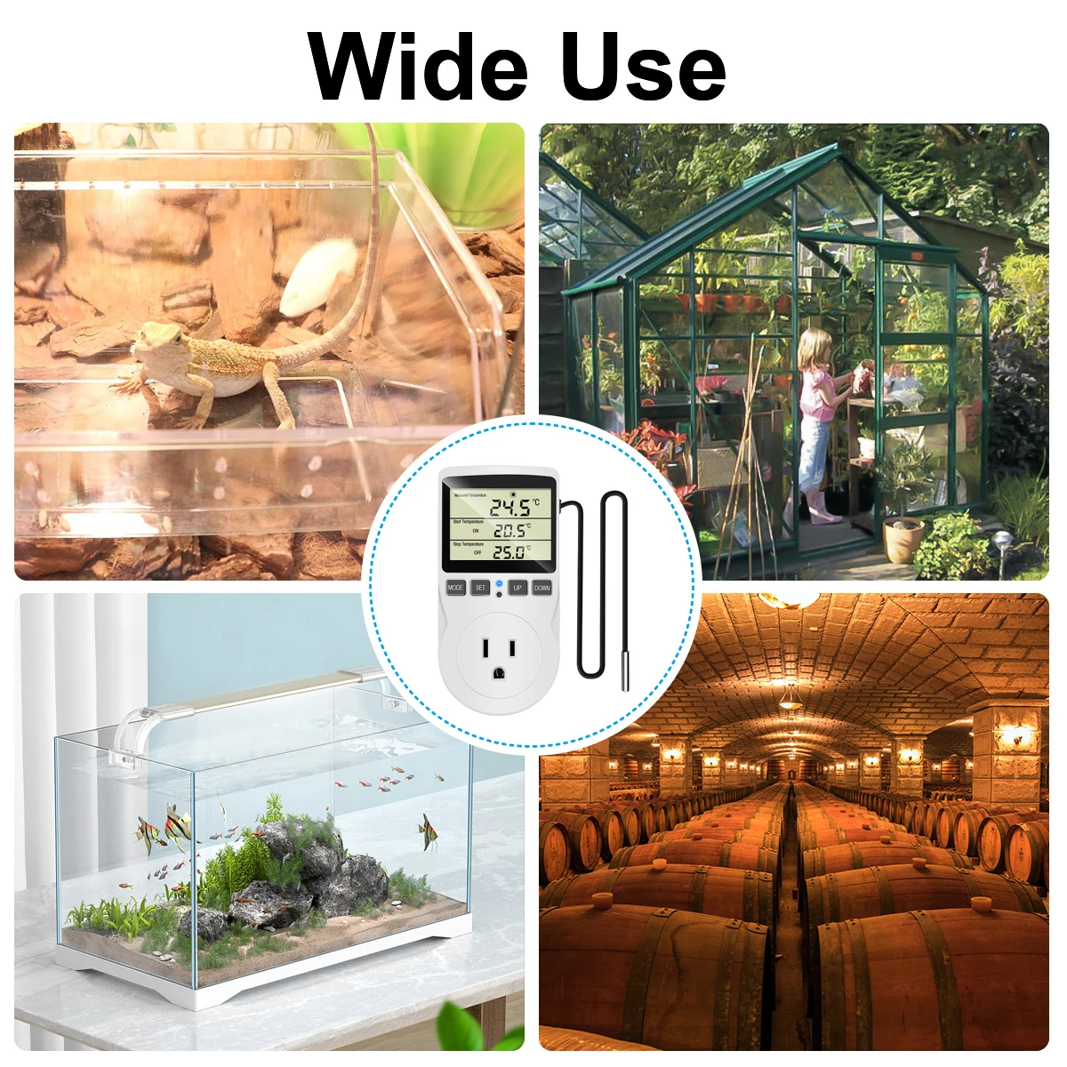 Enchufe con temporizador UE/EE. UU./FR, termostato, controlador de temperatura Digital, toma de corriente con interruptor de temporizador, sonda del Sensor, calefacción y refrigeración