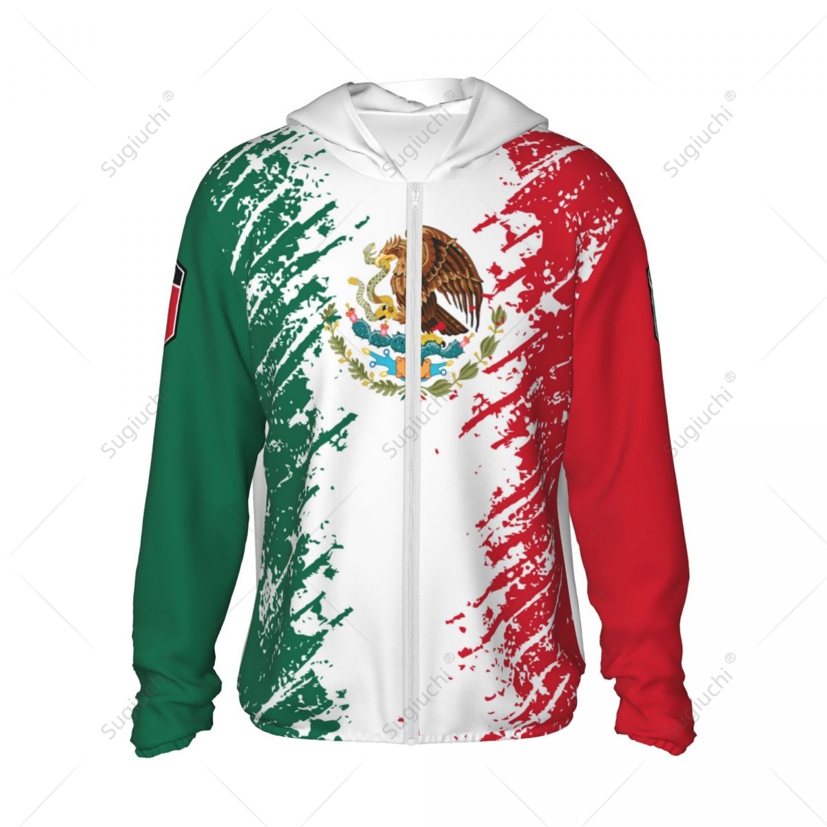 ジッパー付き速乾性長袖フーディ,ポリエステル日焼け止め,mexicoフラグ