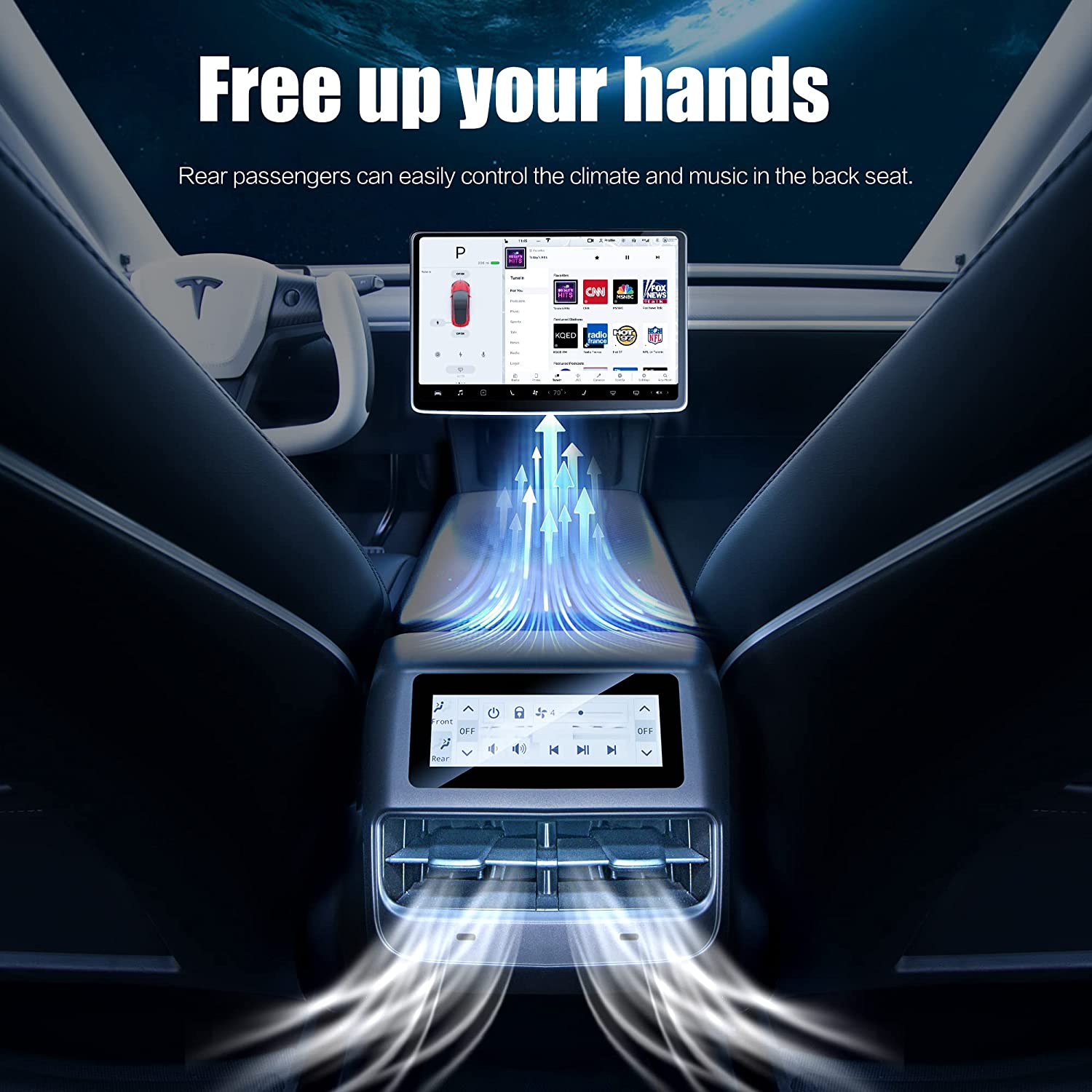 Rear Seat Display for Tesla Model 3 Y 4.6 inch Multifunction Player IPS Touch Screen Air Conditioner Control Panel Carpla