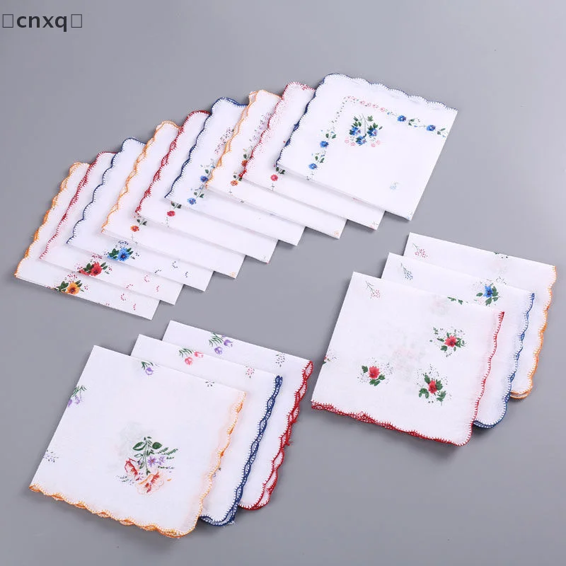 Bedruckte Damen-Taschentücher aus Baumwolle, elegante Blumen-Taschentücher, Hochzeit, Braut, Souvenir, Klappentasche, Schweißtuch