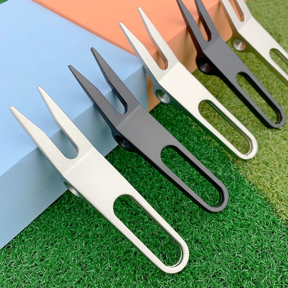 Zinc Alloy Golf Divot Pitch Repairer Tool Pitchfork Switchblade Golf Fork Lifting Hole Foldable Golf Divot tool Gift For Golfer