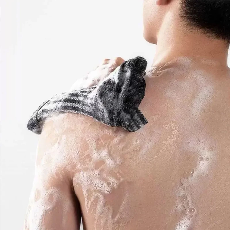 Toalla para frotar para tomar una ducha, herramienta de tira larga para tirar hacia atrás, tira de ducha de doble cara para frotar barro indoloro