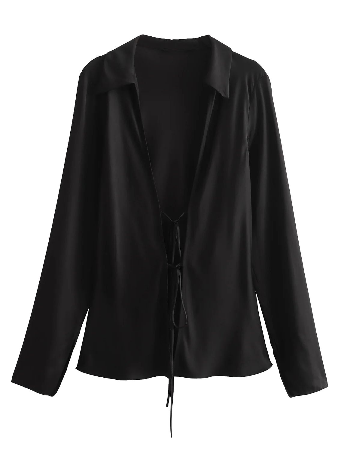 XNWMNZ-camisa con textura de seda satinada para Mujer, blusas informales holgadas con lazo y manga larga, ropa de calle, 2024