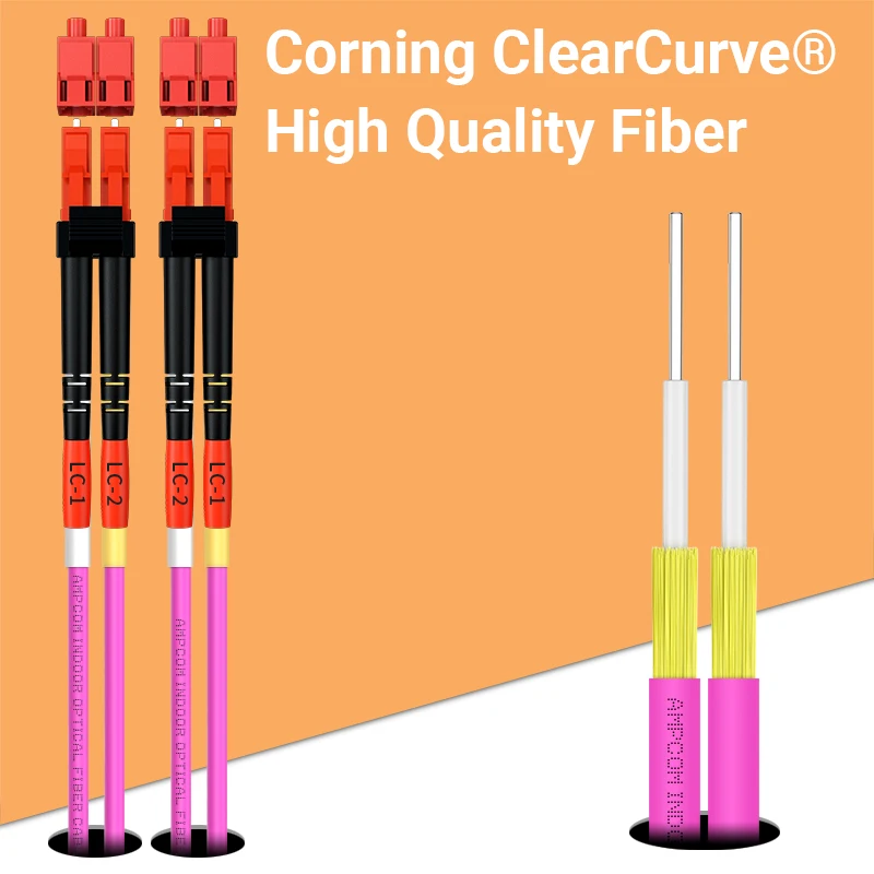 AMPCOM OM4 LC auf LC UPC Glasfaser-Patchkabel Multimode Duplex MMF 50/125 μm 40 Gbit/s Biegeempfindliches 2,0 mm Glasfaserkabel