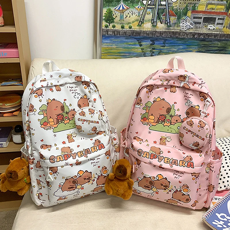 소녀를위한 만화 Capybara 배낭 소년 학생 십대 어린이 배낭 귀여운 캐주얼 경량 학교 가방 어린이 선물
